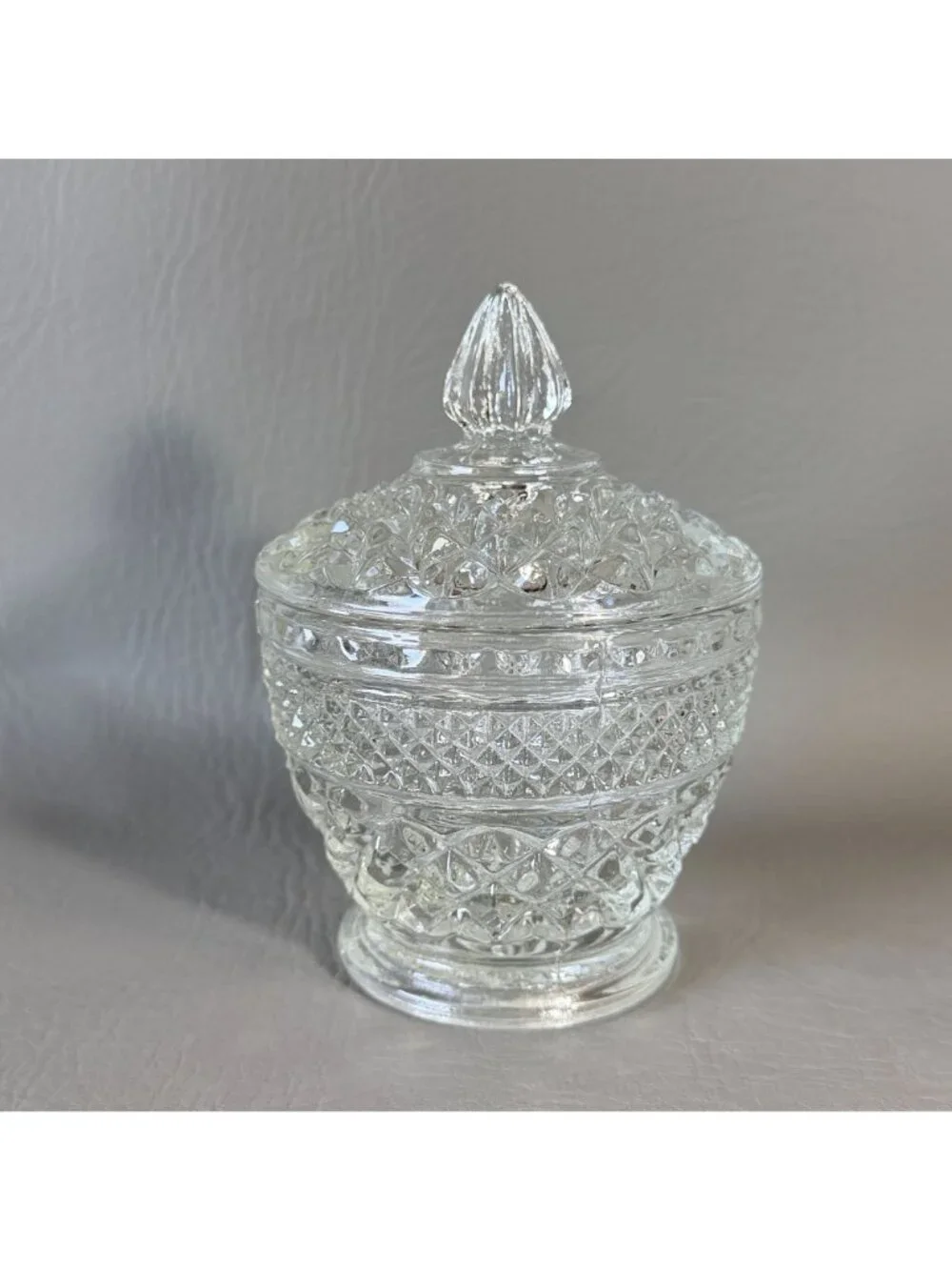Vintage Anchor Hocking Wexford Clear Glass Covered Small Candy Dish Sugar Bowl